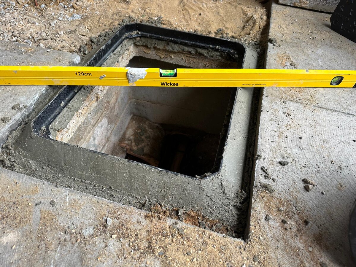 Manhole frame installation levelled on site