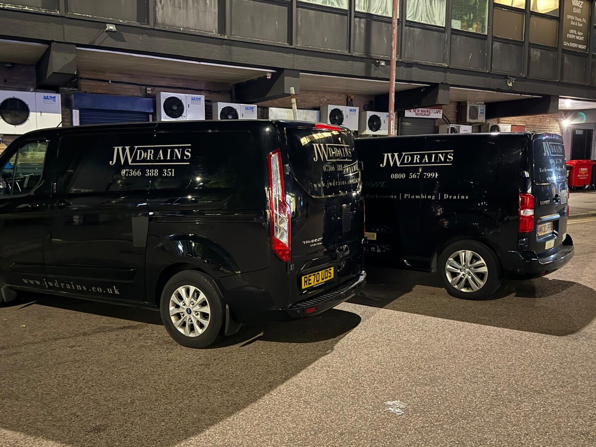 JW Drains branded service vans serving Bishop's Stortford and Hertfordshire